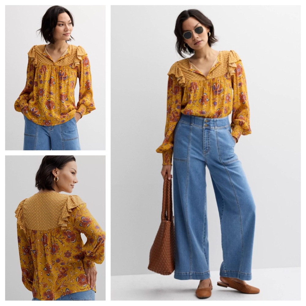 Women's Farmers Market Mix Print Ruffle Blouse Sz: L